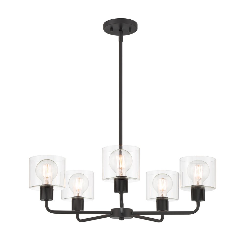Designers Fountain 27" 5-Light Transitional Chandelier in Matte Black with Clear Glass Shades