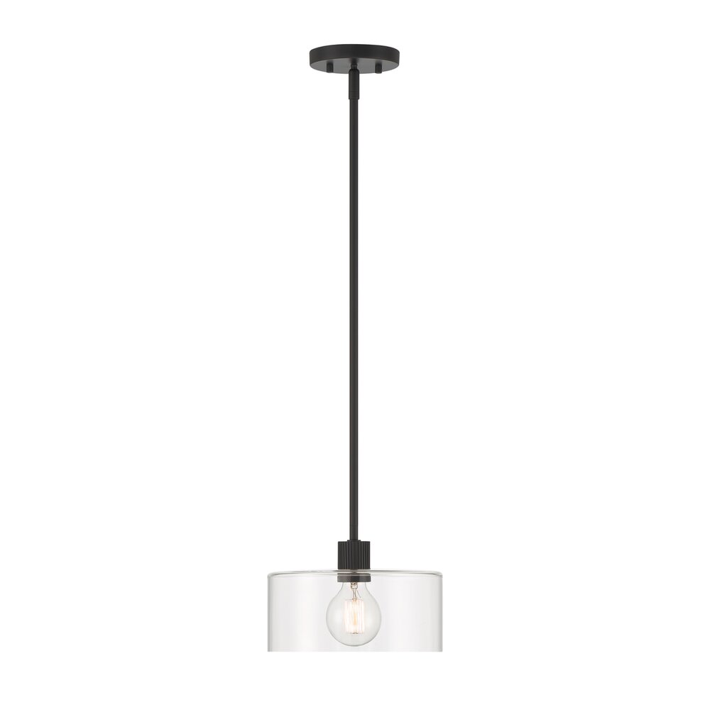 Designers Fountain 9.75" 1-Light Transitional Pendant Light in Matte Black with Clear Glass 