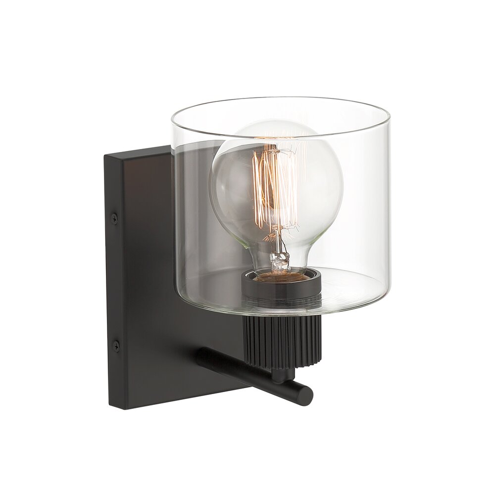 Designers Fountain 7.5" 1-Light Transitional Wall Sconce Light in Matte Black with Clear Glass 