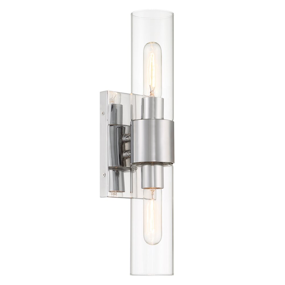 Designers Fountain 17.5" 2-Light Chrome Transitional Wall Sconce Light in Chrome with Clear Glass