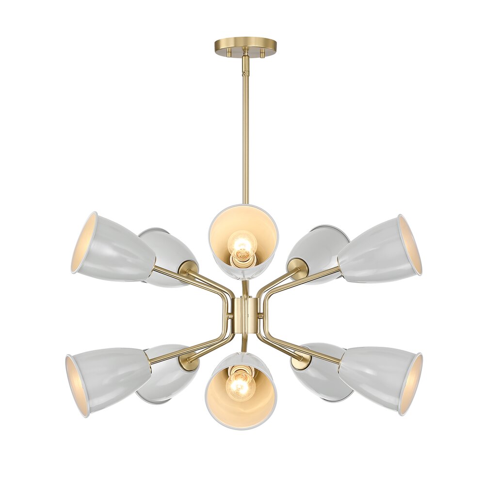 Designers Fountain 28.5" 10-Light Modern Chandelier in Brushed Gold with Grey Sky Metal Shades