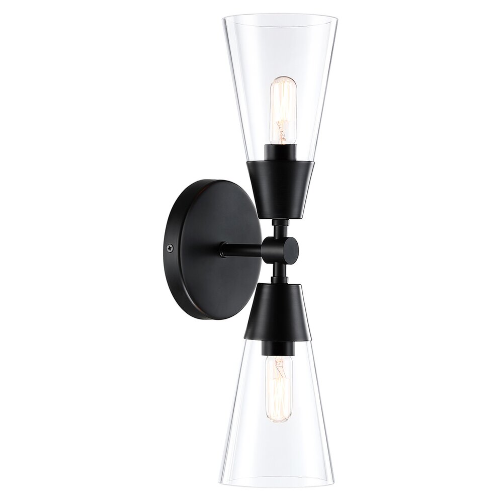 Designers Fountain 5.25" 2-Light Modern Wall Sconce Light in Matte Black with Clear Glass
