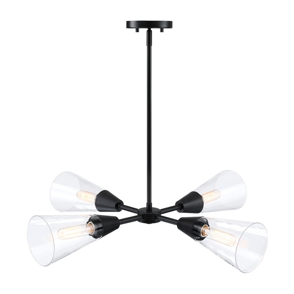 Designers Fountain 30" 4-Light Modern Chandelier in Matte Black with Clear Glass Shades