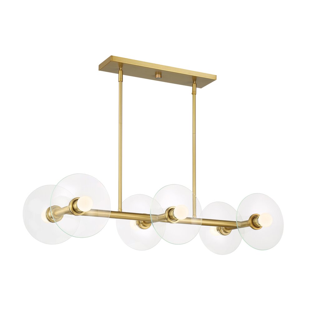 Designers Fountain 36" 6-Light Modern Island Pendant Light in Brushed Gold with Clear Glass Shades