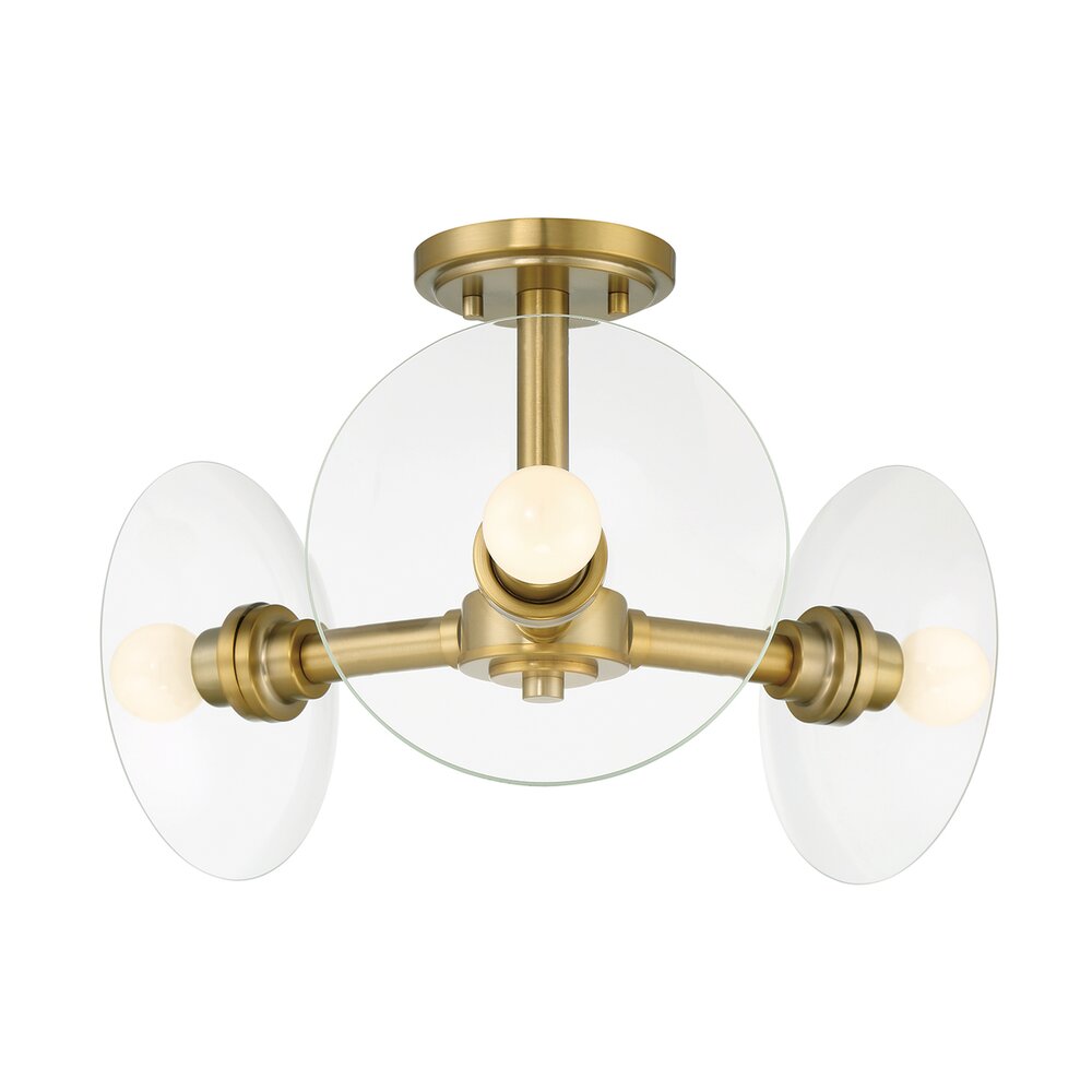 Designers Fountain 14.75" 3-Light Modern Semi Flush Mount Light in Brushed Gold with Clear Glass Shades