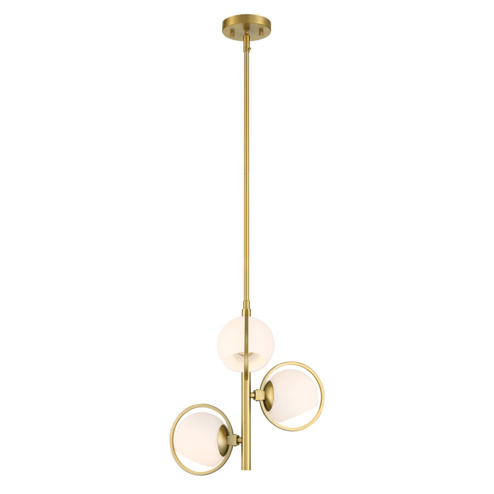 Designers Fountain 15" 3-Light Modern Pendant Light in Brushed Gold with Etched Opal Glass 