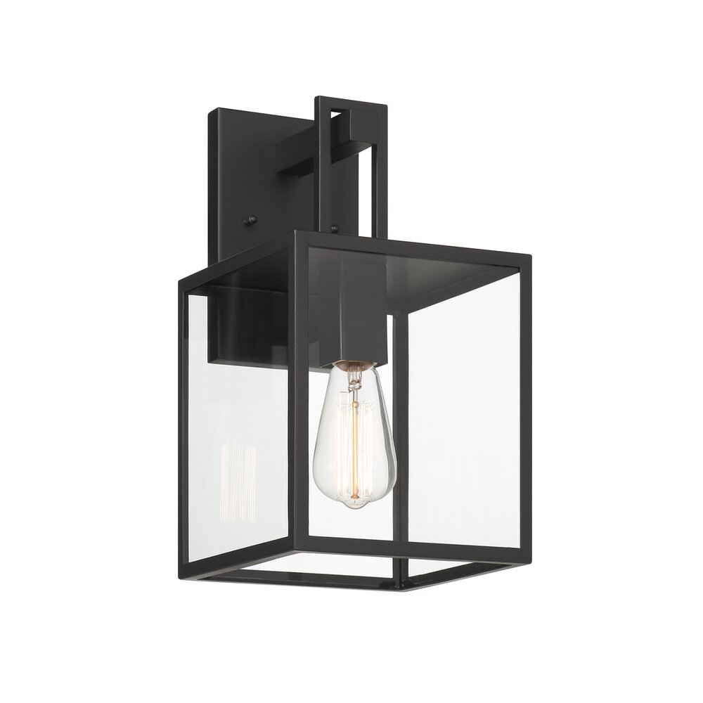 Designers Fountain 14.75" 1-Light Modern Outdoor Wall Lantern in Matte Black with Clear Glass Shade