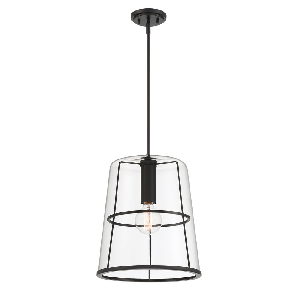 Designers Fountain 14" 1-Light Transitional Pendant Light in Matte Black with Clear Glass