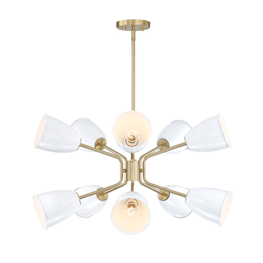 Designers Fountain 28.5" 10-Light Modern Chandelier in Brushed Gold with Ice Mist Metal Shades