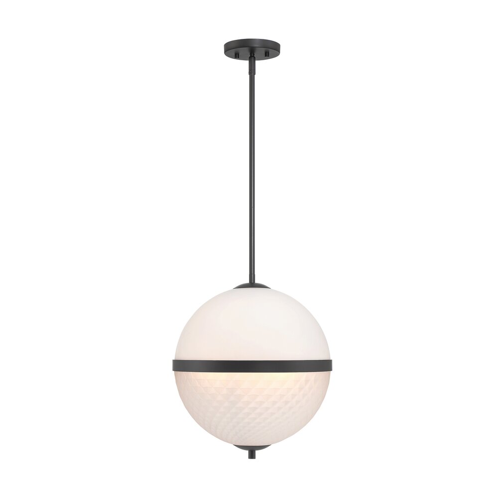 Designers Fountain 14" 3-Light Modern Pendant Light in Matte Black with Etched Opal