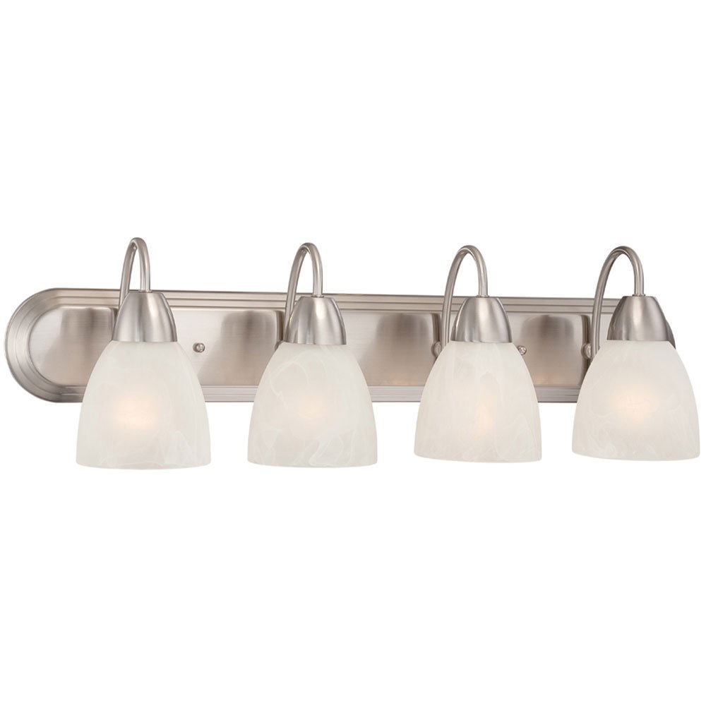 Designers Fountain 4 Light Bath Bar in Brushed Nickel with Alabaster