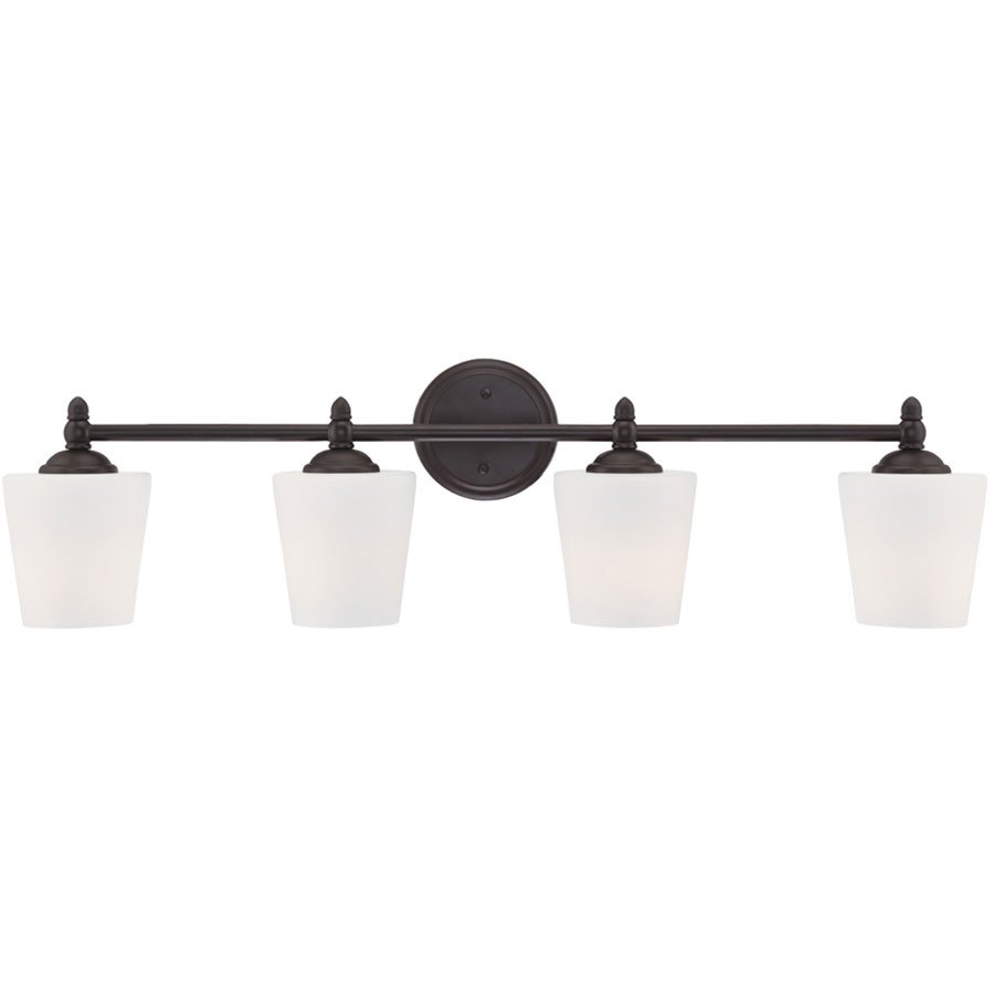 Designers Fountain 4 Light Bath Bar in Oil Rubbed Bronze with White Opal