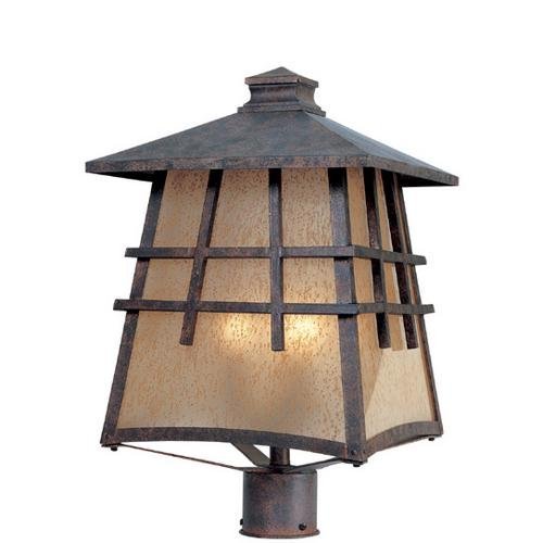 Designers Fountain Exterior Post Lantern in Mediterranean Patina with Amber Patina