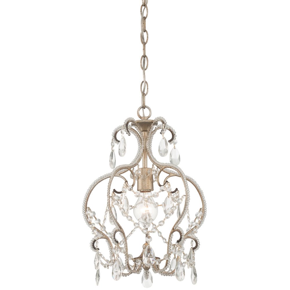Designers Fountain 1 Light Mini Chandelier in Argent Silver with Clear Faceted Accents