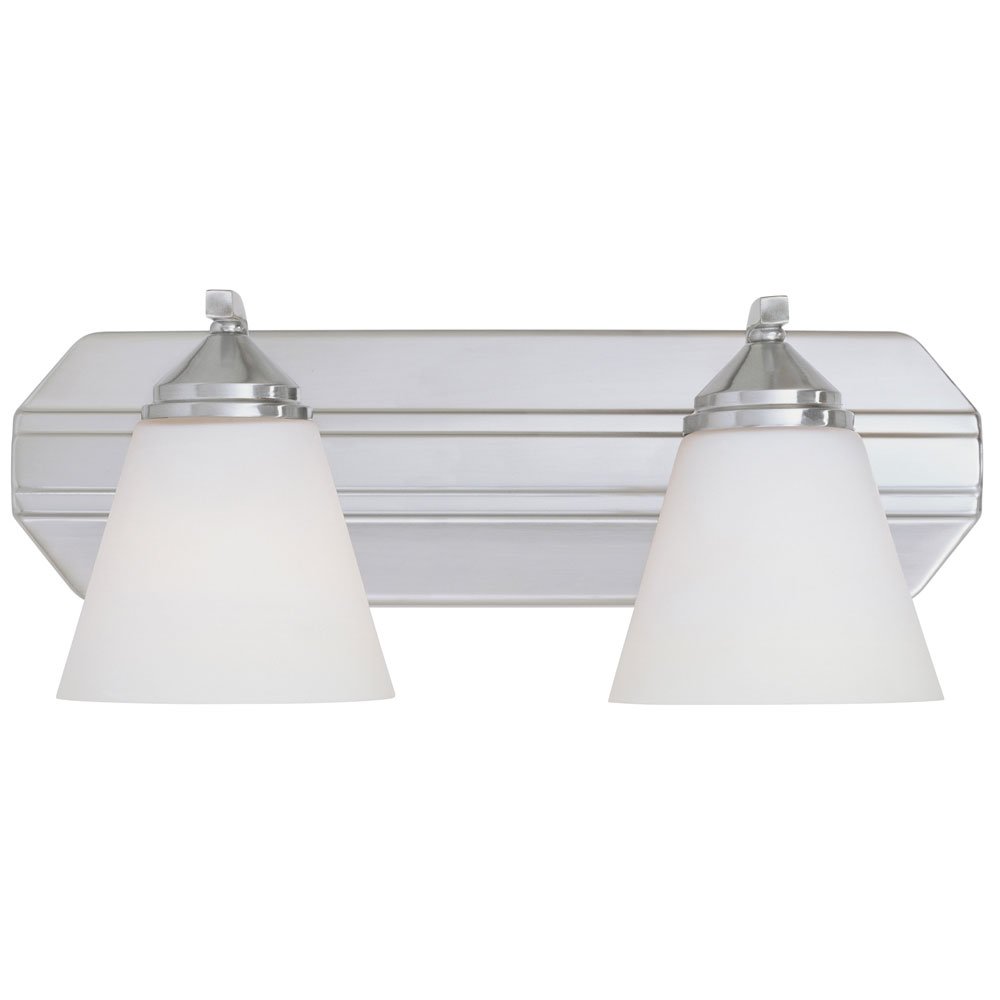 Designers Fountain 2 Light Bath Bar in Satin Platinum with Frosted White