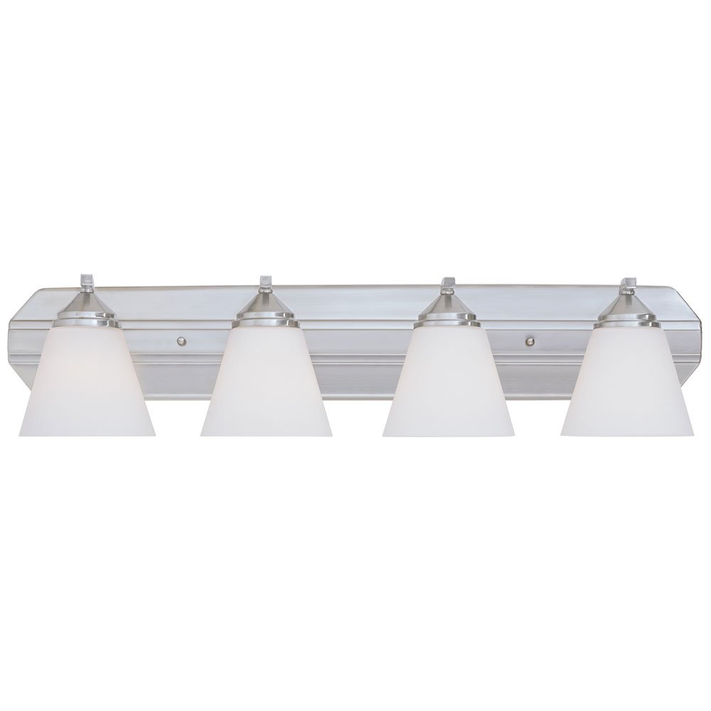 Designers Fountain 4 Light Bath Bar in Satin Platinum with Frosted White