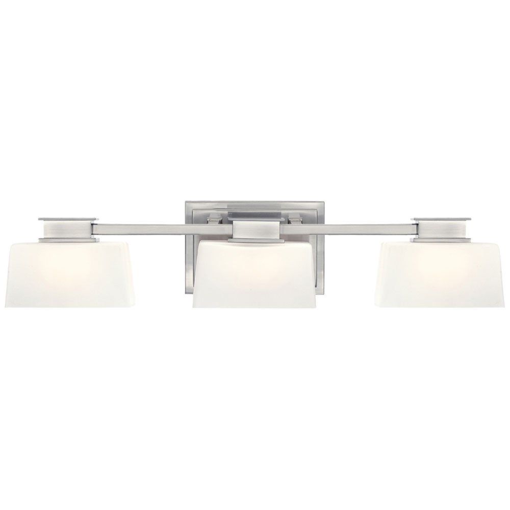 Designers Fountain 3 Light Bath Bar in Satin Platinum with Frosted White Inside