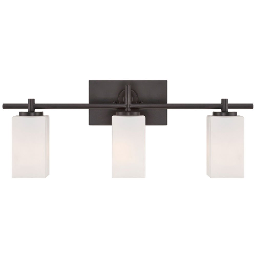 Designers Fountain 3 Light Bath Bar in Biscayne Bronze with Frosted White Inside