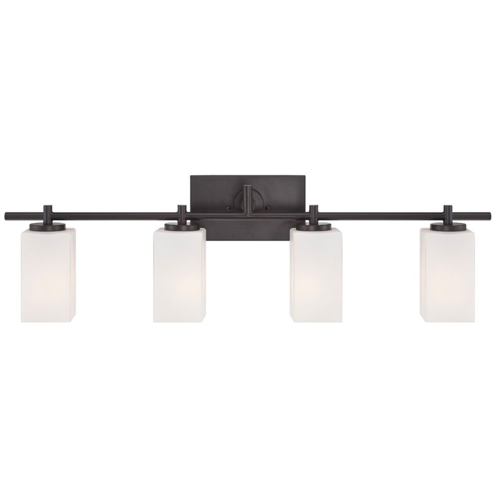 Designers Fountain 4 Light Bath Bar in Biscayne Bronze with Frosted White Inside
