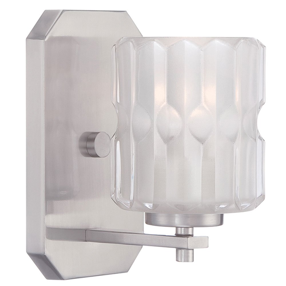 Designers Fountain Wall Sconce in Satin Platinum with Clear Etched