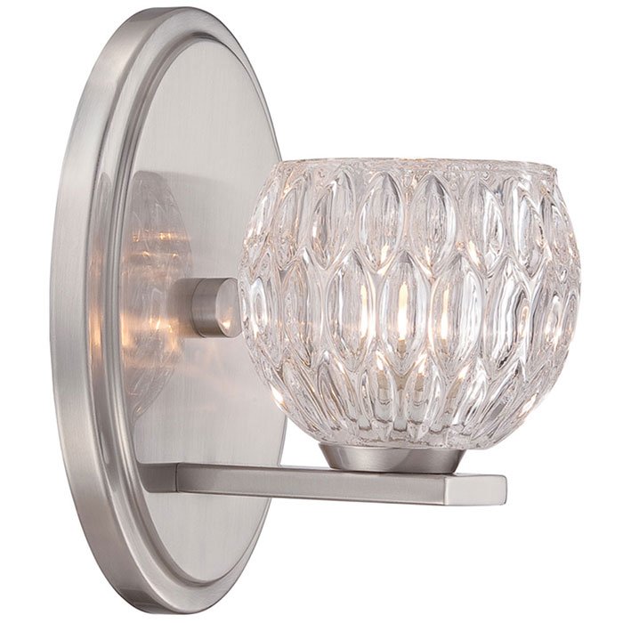 Designers Fountain Wall Sconce in Satin Platinum with Textured Clear