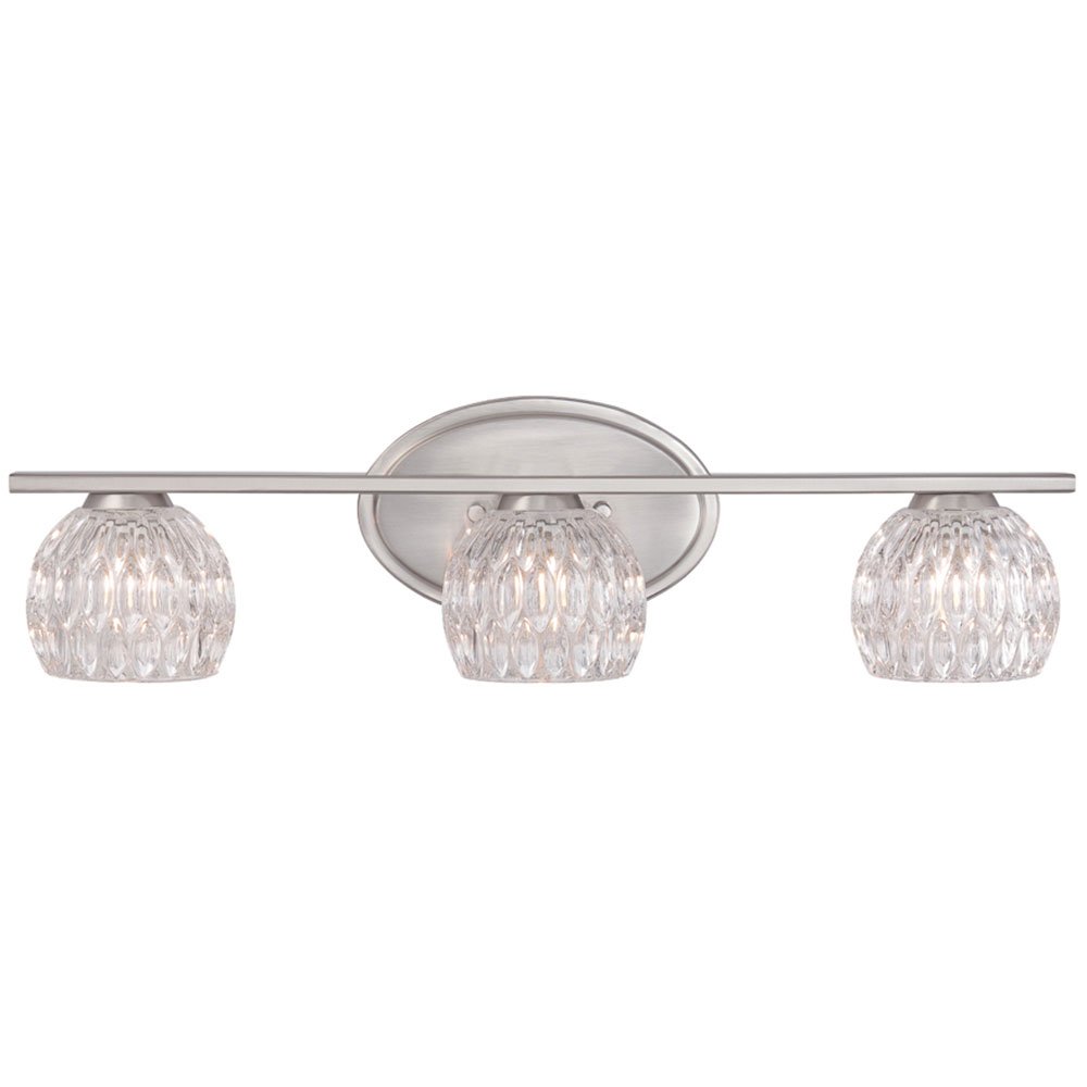 Designers Fountain 3 Light Bath Bar in Satin Platinum with Textured Clear