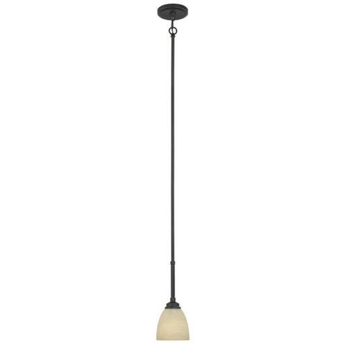Designers Fountain Mini Pendant in Burnished Bronze with Tea Stained Alabaster