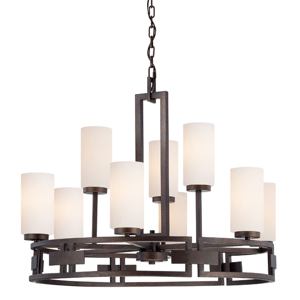 Designers Fountain 9 Light Chandelier in Flemish Bronze with White Opal