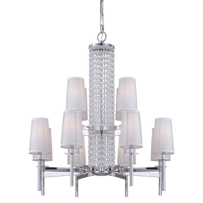 Designers Fountain 12 Light Chandelier in Chrome with Silver Organza Fabric