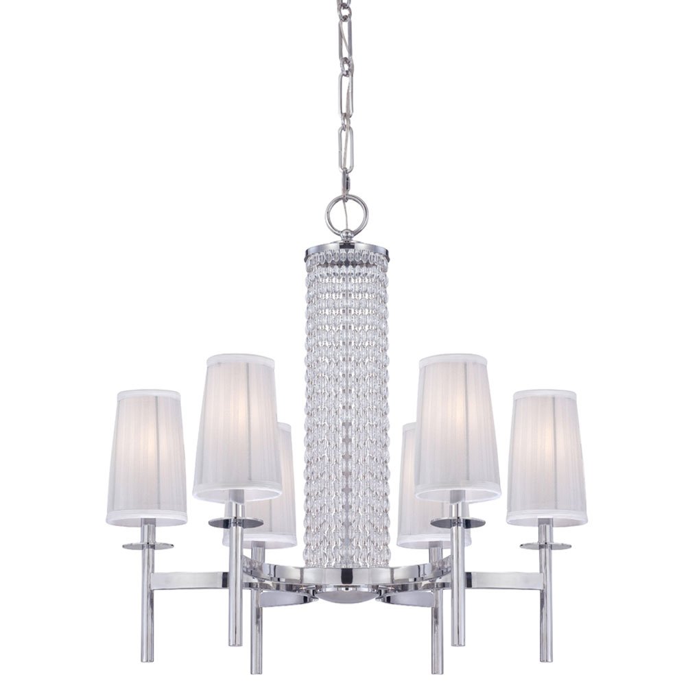 Designers Fountain 6 Light Chandelier in Chrome with Silver Organza Fabric