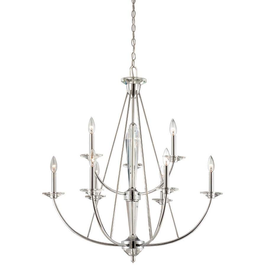 Designers Fountain 9 Light Chandelier in Chrome with White Opal