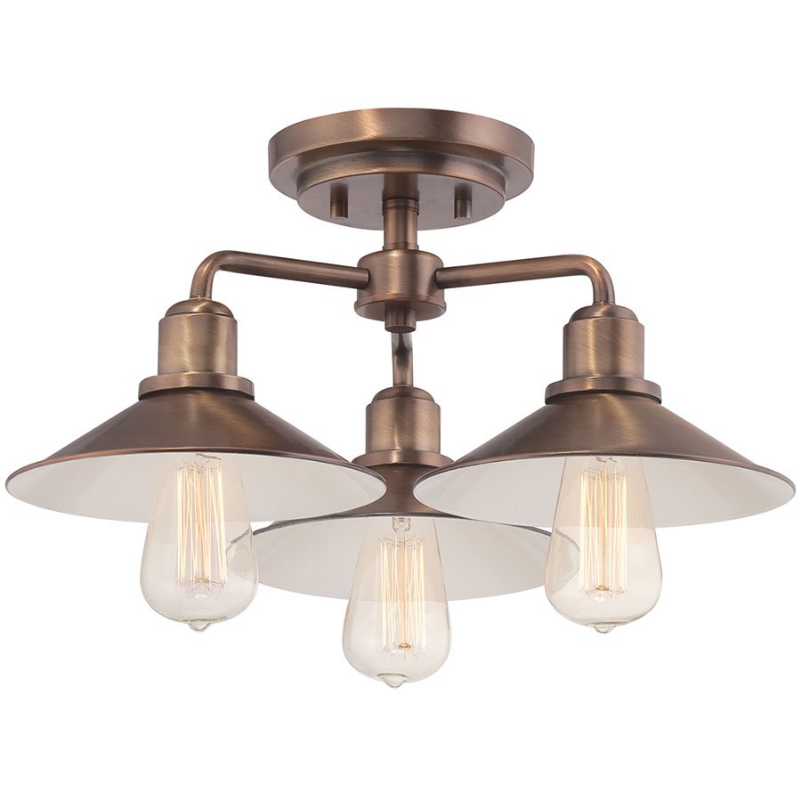 Designers Fountain Semi-Flush in Old Satin Brass with Metal Shade