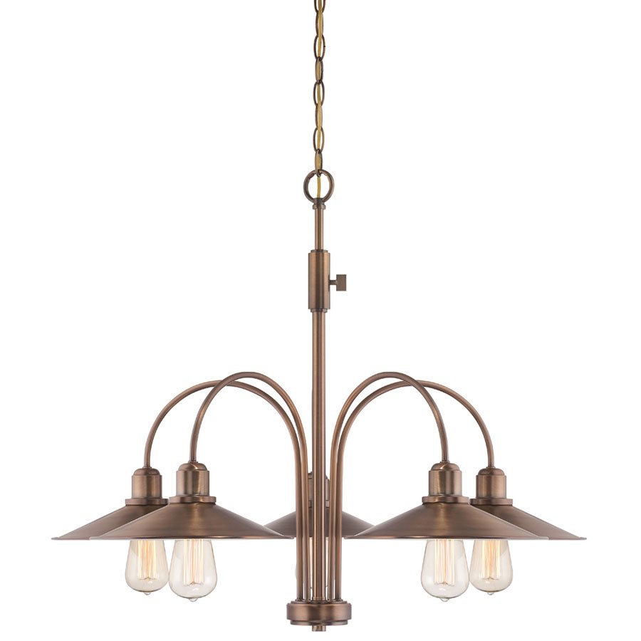 Designers Fountain 5 Light Chandelier in Old Satin Brass with Metal Shade