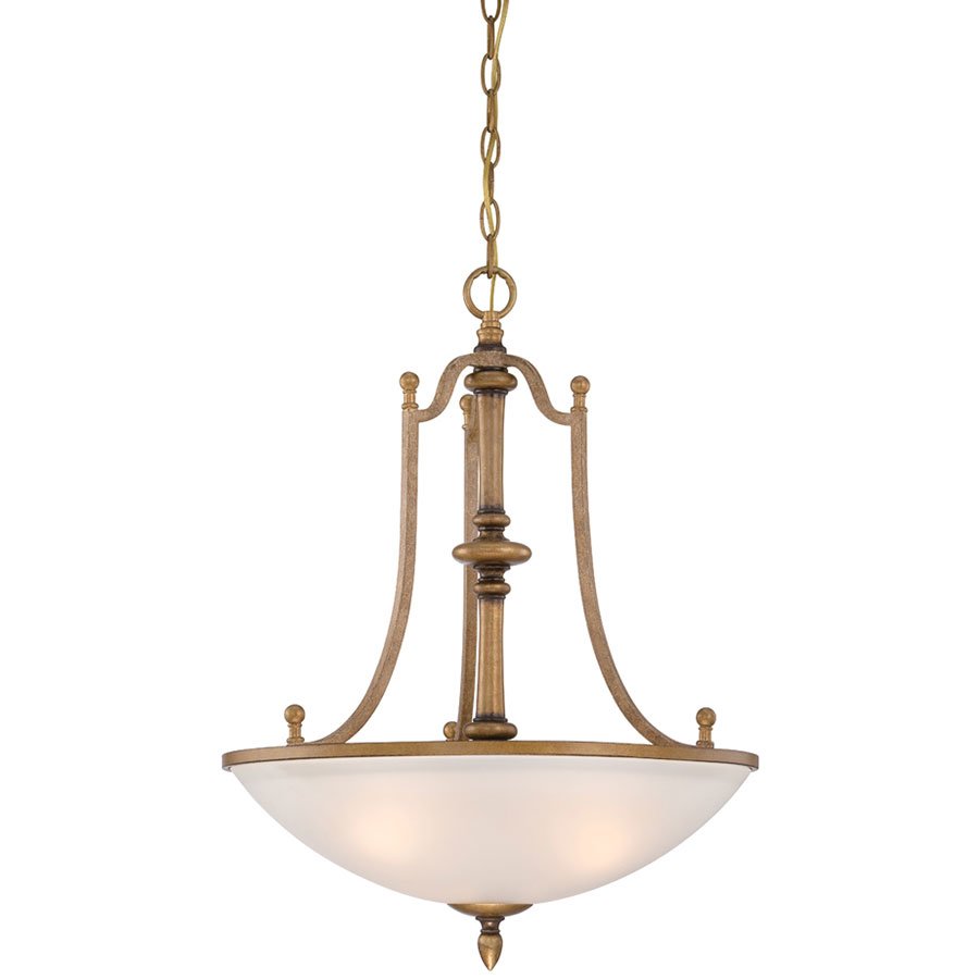 Designers Fountain Inverted Pendant in Aged Brass with Satin Etched
