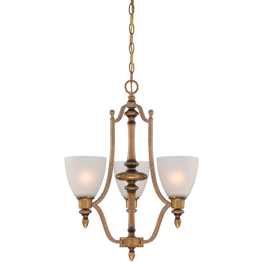 Designers Fountain 3 Light Chandelier in Aged Brass with Satin Etched