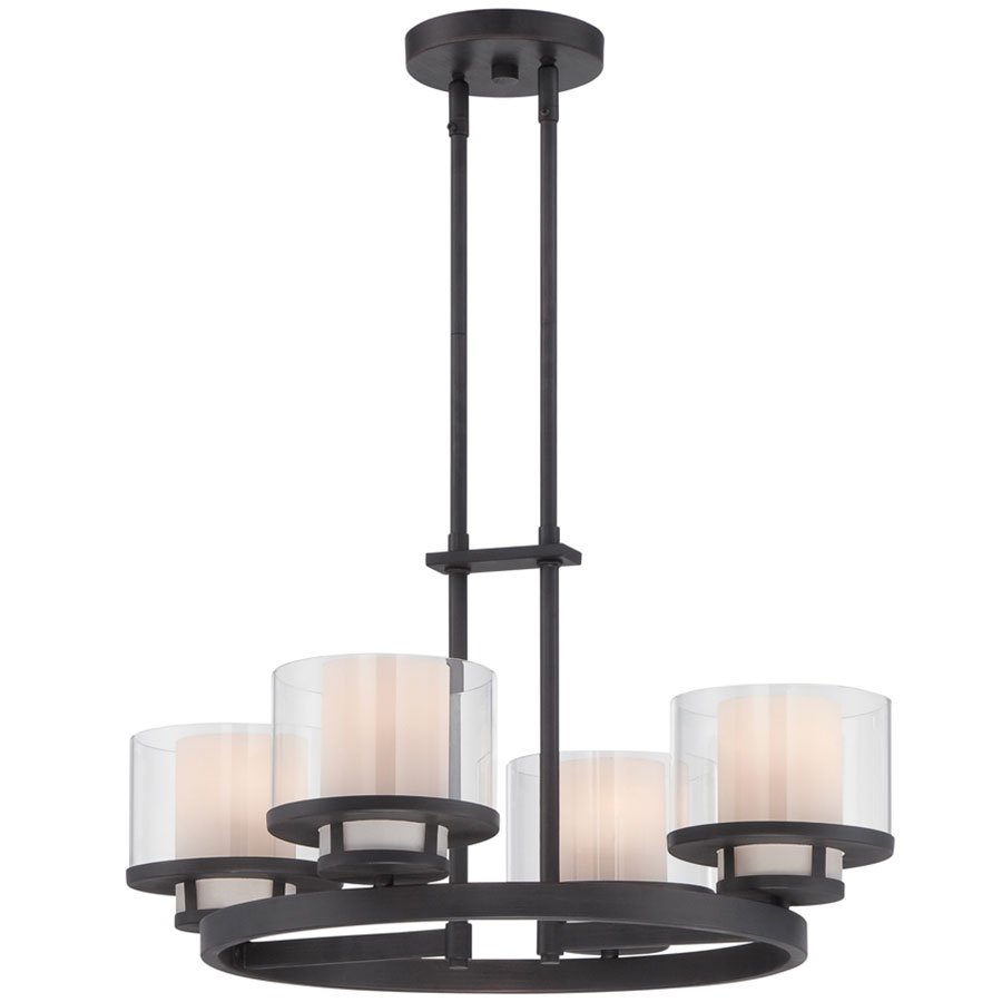 Designers Fountain 4 Light Chandelier in Biscayne Bronze with Clear and Frosted