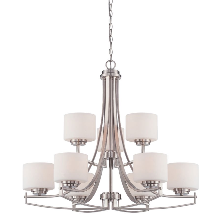 Designers Fountain 9 Light Chandelier in Satin Platinum with White Opal