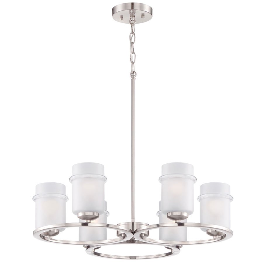 Designers Fountain 6 Light Chandelier in Satin Platinum with Satin Etched