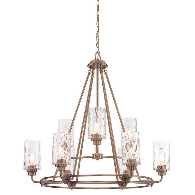 Designers Fountain 9 Light Chandelier in Old Satin Brass with Blown Hammered