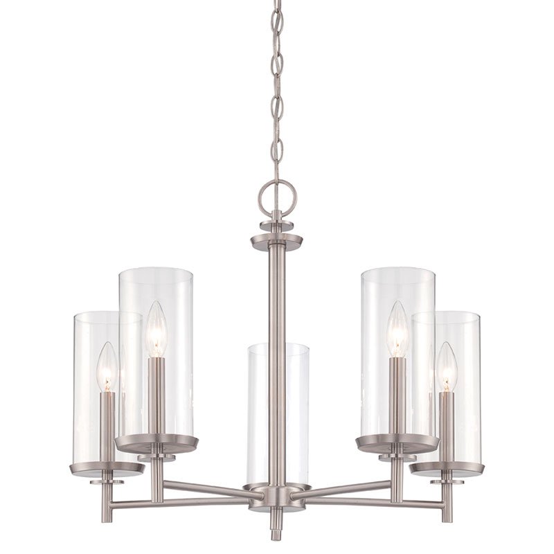 Designers Fountain 5 Light Chandelier in Satin Platinum with Clear