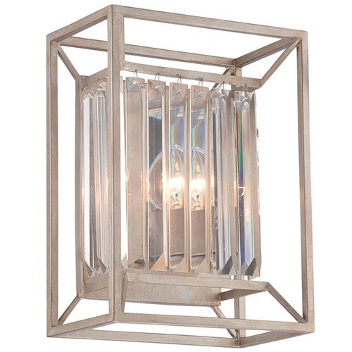 Designers Fountain Wall Sconce in Aged Platinum with Crystal Prisms