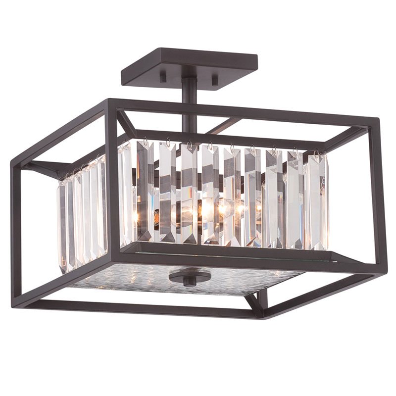Designers Fountain Semi-Flush in Vintage Bronze with Crystal Prisms