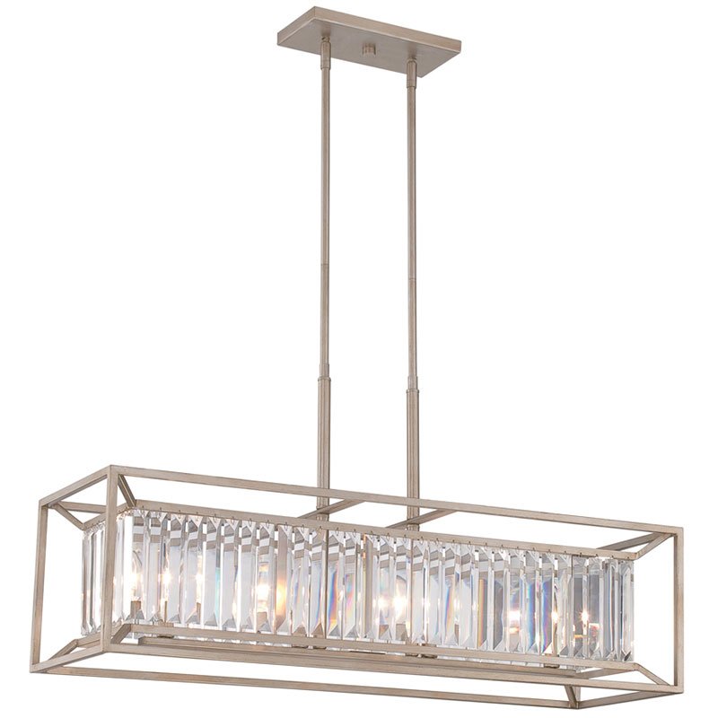 Designers Fountain 4 Light Linear Chandelier in Aged Platinum with Crystal Prisms