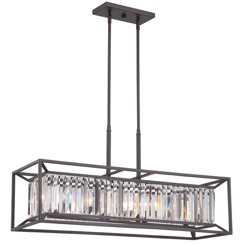 Designers Fountain 4 Light Linear Chandelier in Vintage Bronze with Crystal Prisms