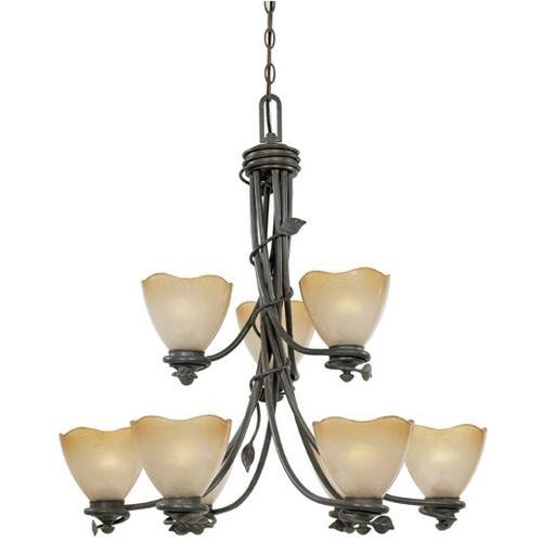 Designers Fountain Interior Chandelier in Old Bronze with Sculpted Ochere Luster