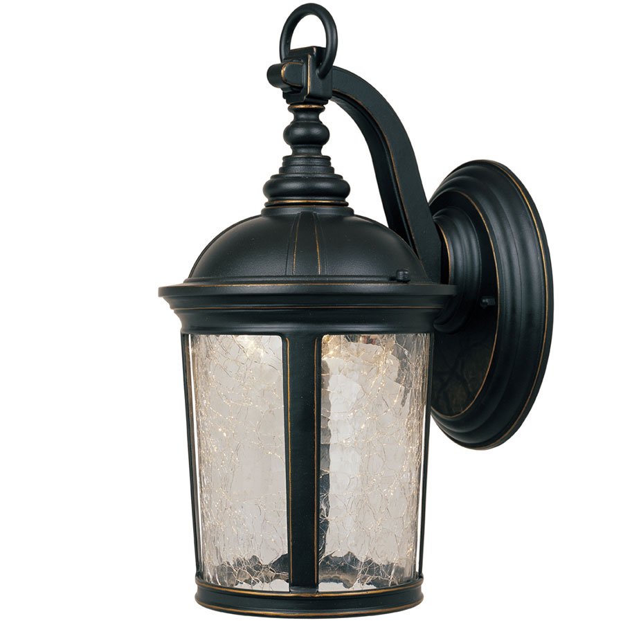 Designers Fountain 7" LED Wall Lantern in Aged Bronze Patina with Clear Crackle