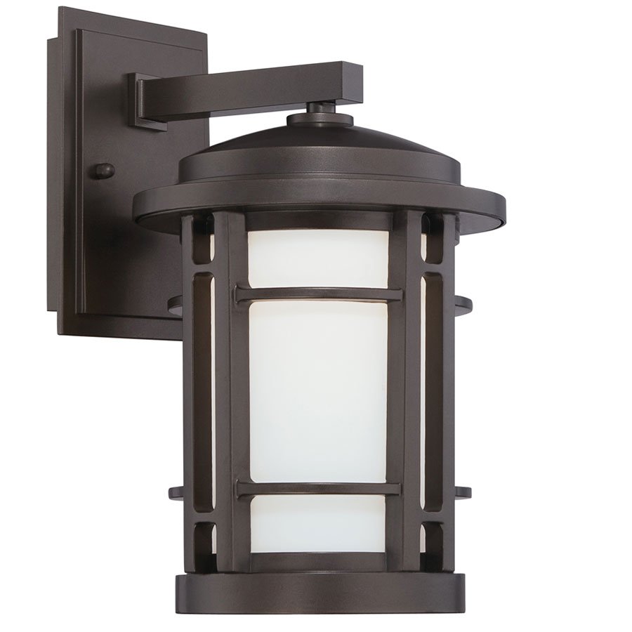 Designers Fountain 7" LED Wall Lantern in Burnished Bronze with White Opal