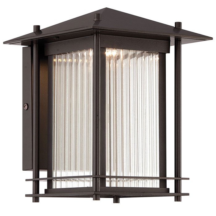 Designers Fountain 7" LED Wall Lantern in Burnished Bronze with Clear Ribbed