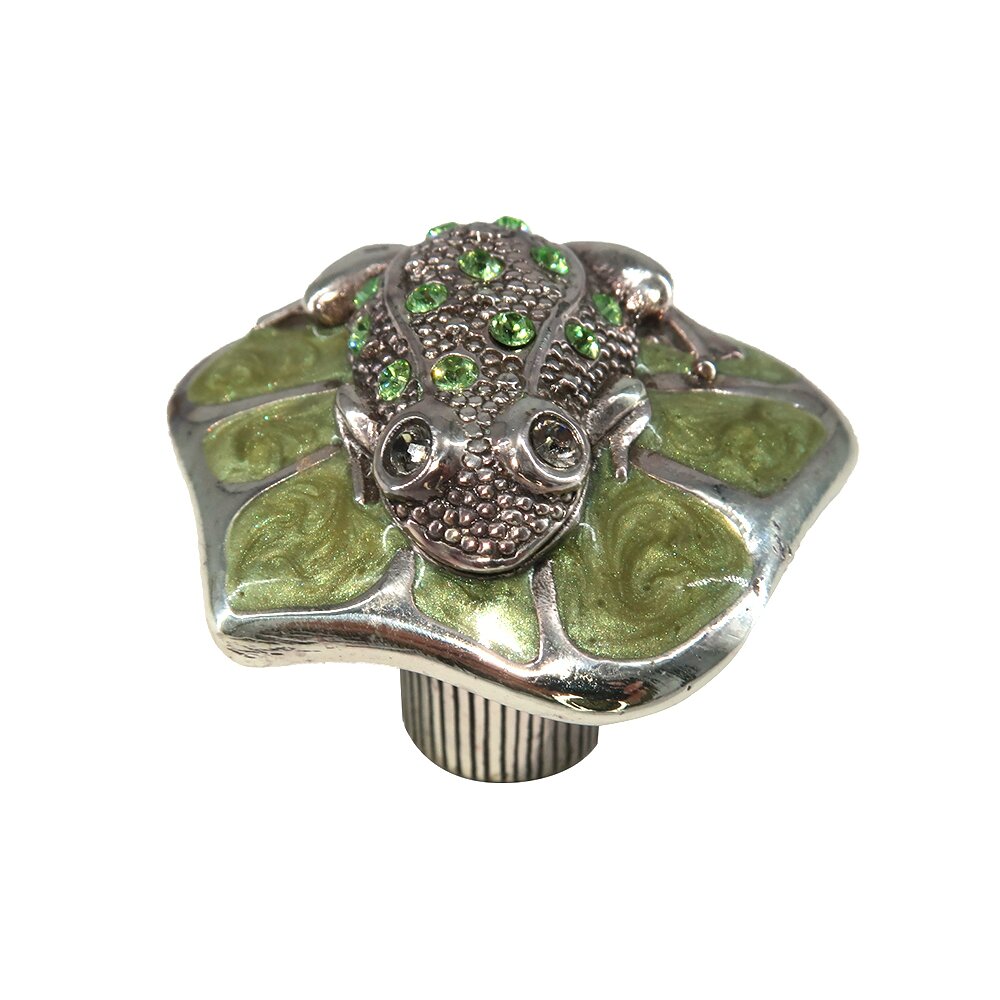 Edgar Berebi 1 3/8" Knob Frog Pearl Green with Peridot Swarovski Crystal in Burnish Silver