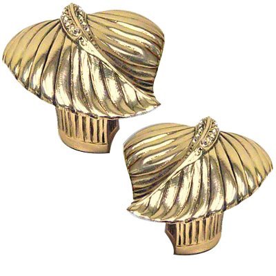 Edgar Berebi Leaf Knob with Silk Swarovski Crystal Right and Left Pair in Museum Gold